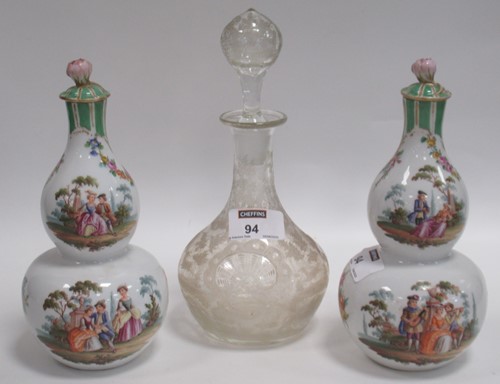 Lot 94 - A pair of continental bottle vases with...