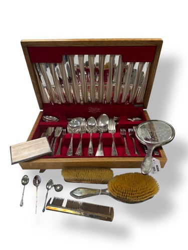 Lot 265 - A four-piece silver and tortoiseshell dressing...