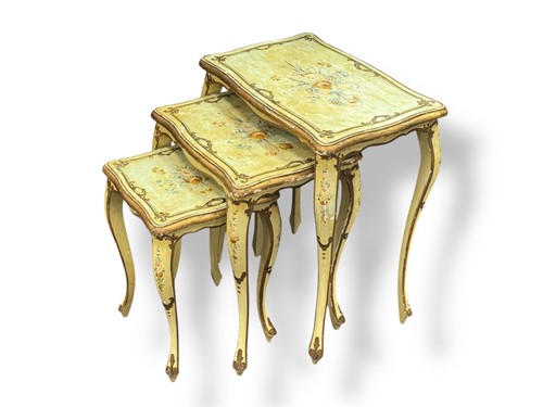Lot 583 - Nest of three Italian floral painted and...