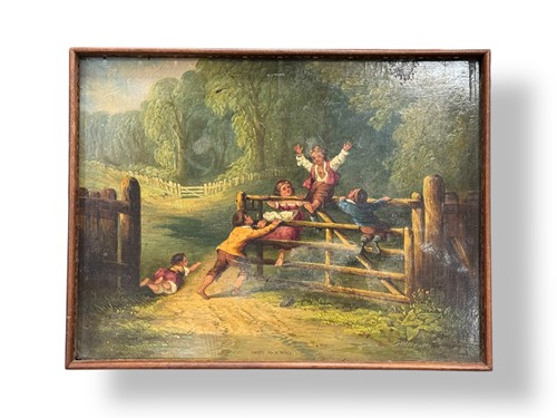 Lot 587 - A 20th century painted tray, titled lower...