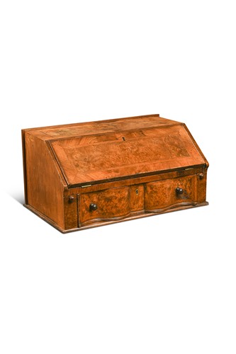Lot 363 - A burr walnut table top bureau, part 18th century