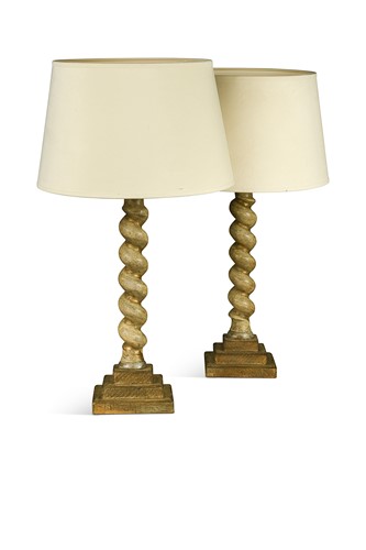 Lot 425 - Two pairs of painted wood lamp bases, modern