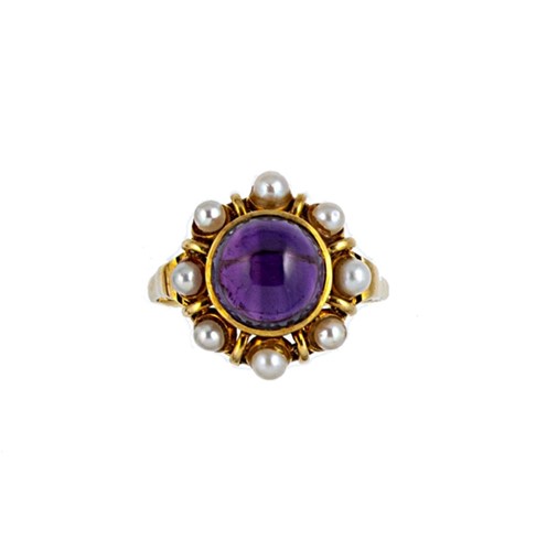 Lot 84 - An amethyst and pearl dress ring