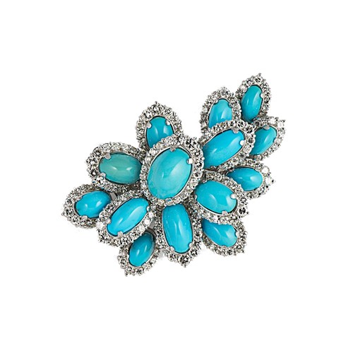 Lot 192 - A mid 20th century turquoise and diamond brooch