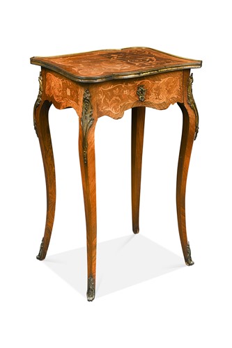 Lot 586 - A Louis XV style kingwood and marquetry table, circa 1900