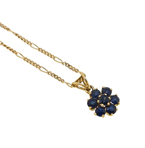 Lot 143 - A sapphire cluster pendant and chain