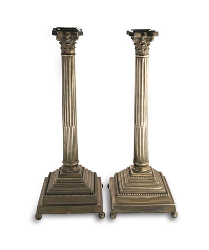 Lot 356 - A pair of early 20th century silver plated candlesticks