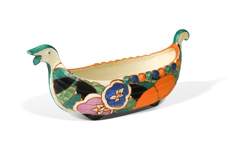 Lot 73 - A Clarice Cliff Fantasque 'Viking Long Boat' centrepiece, circa 1930