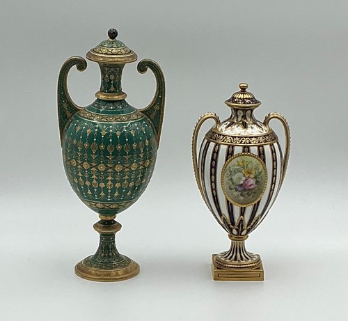 Lot 16 - A Royal Crown Derby twin-handled urn and cover,...