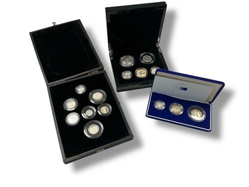 Lot 184 - Royal Mint - Three cased piedfort sets of UK coinage in Sterling silver