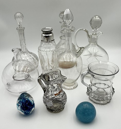 Lot 82 - Three glass decanters, a jug with stopper, a...