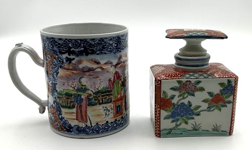 Lot 7 - A Cantonese porcelain mug 13cm high and a...