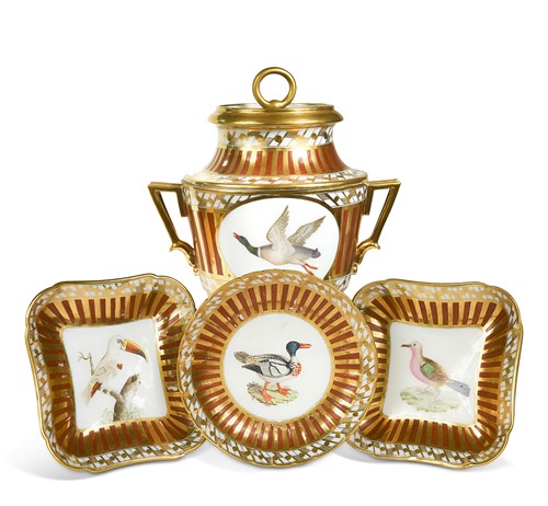 Lot 518 - An English porcelain ornithological part dessert service, possibly by Thomas Baxter, circa 1815