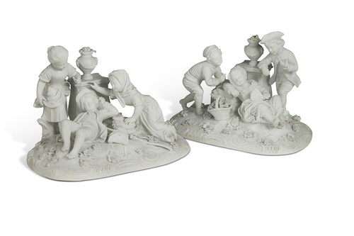 Lot 760 - A pair of Sèvres biscuit porcelain figures, 19th century