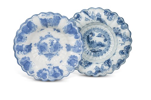 Lot 362 - A Frankfurt faience blue and white lobed dish, 17th century