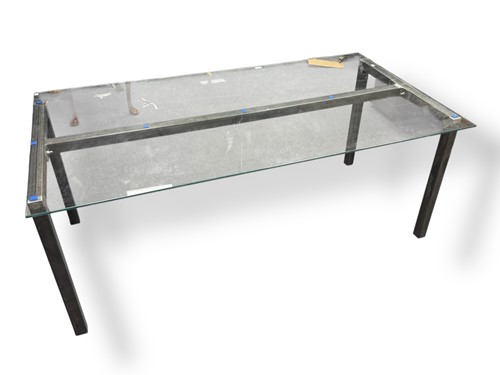 Lot 590A - A modern glass top and aluminium table 73 x...