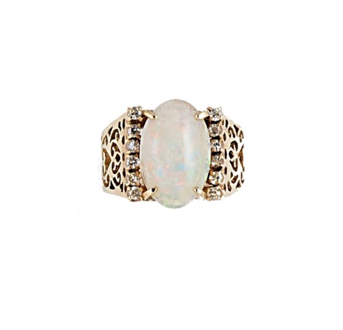 Lot 33 - A 14ct gold opal and diamond dress ring