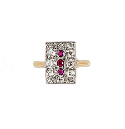 Lot 88 - A synthetic ruby and diamond plaque ring