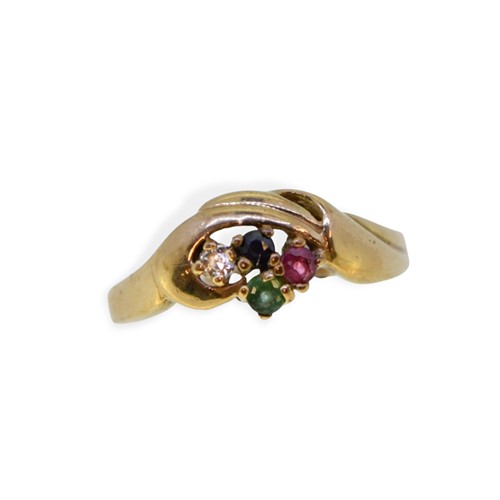 Lot 97 - A 9ct gold ruby, emerald, sapphire and diamond ring