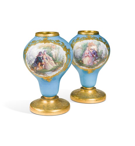 Lot 559 - A pair of Sèvres-style gilt-metal mounted vases, 19th century