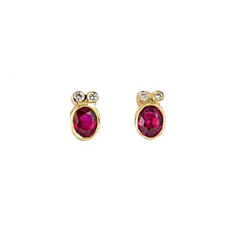 Lot 100 - A pair of ruby and diamond ear studs