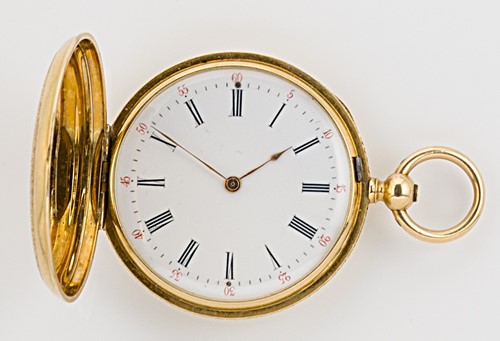 Lot 232 - J. Lacroix, Genève - A late 19th century French metalwares 18ct gold hunter pocket watch