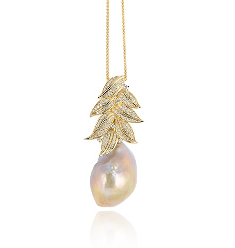 Lot 41 - Fei Liu - A cultured baroque pearl and diamond pendant