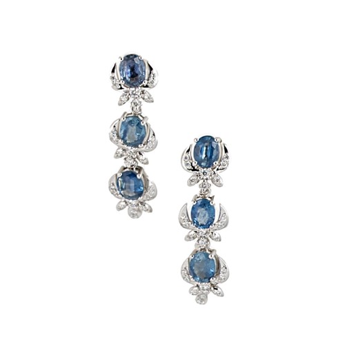 Lot 115 - A pair of sapphire and diamond ear pendants