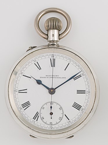Lot 214 - Beaumont - A late 19th century Swiss silver open faced flyback chronograph pocket watch