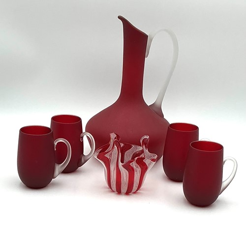 Lot 15 - A Murano red glass water set, comprising a jug...