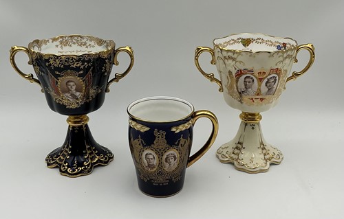 Lot 6 - Two Aynsley commemorative twin-handled goblets,...