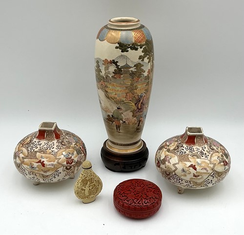 Lot 20 - A Japanese Satsuma style vase, 22cm high; a...