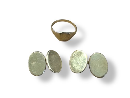 Lot 244 - A pair of 18ct marked cufflinks, 6.8g; and a...