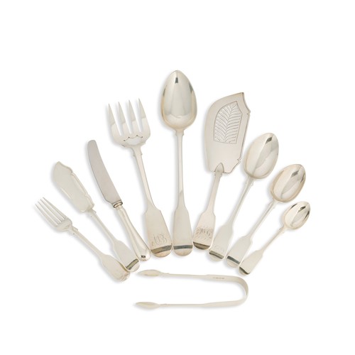 Lot 403 - A 31-piece harlequin set of 19th century silver flatware with 12 additions