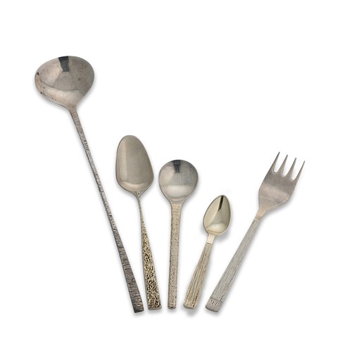 Lot 303 - A composed group of modern silver flatware with textured finish