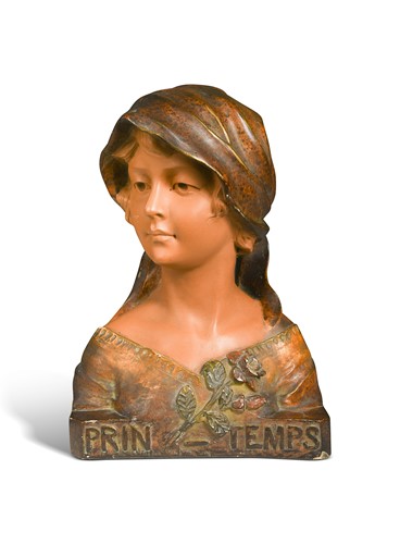 Lot 53 - A French Art Nouveau plaster bust of a lady