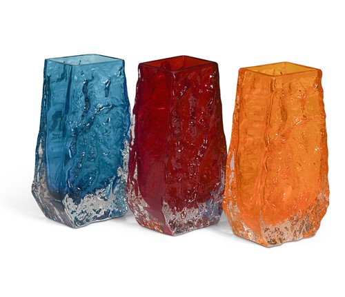 Lot 30 - Geoffrey Baxter for Whitefriars, three glass ‘Coffin’ vases