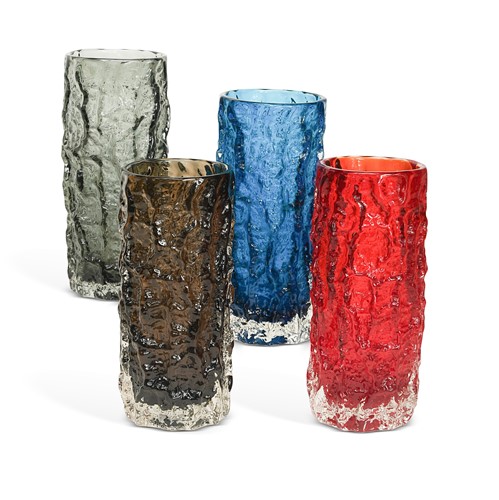 Lot 26 - Geoffrey Baxter for Whitefriars, a composed group of four ‘Bark' glass vases