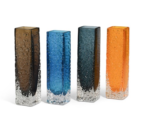 Lot 25 - Geoffrey Baxter for Whitefriars, a composed group of four ‘Nailhead’ glass vases