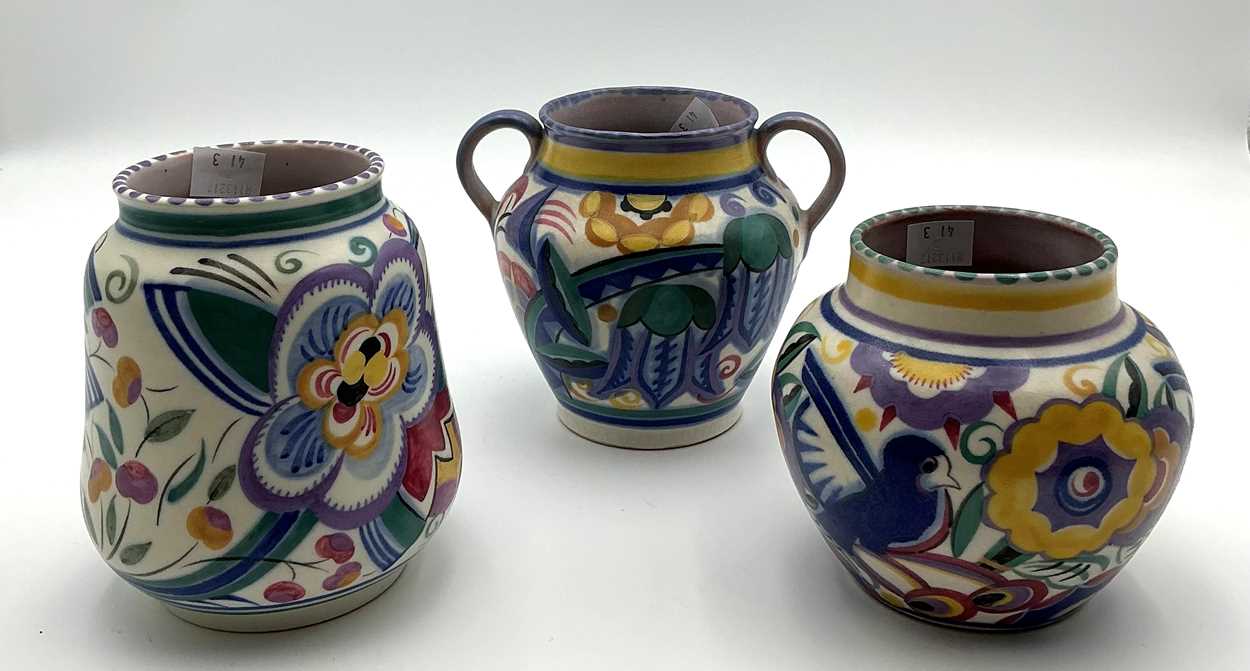 Lot 22 - Poole Pottery, a group of three vases, circa 1930s