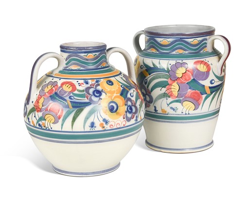 Lot 68 - Poole Pottery Carter Stabler Adams, two twin handled vases by Eileen Pragnell, circa 1930