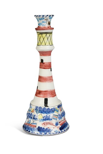Lot 130 - David Cleverly, an earthenware candlestick