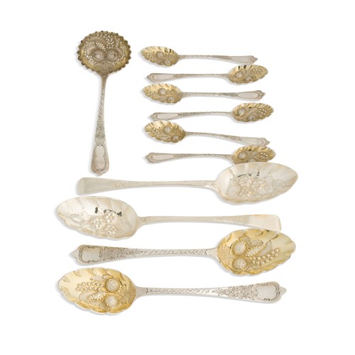 Lot 402 - A collection of 19th century silver berried dessert flatware