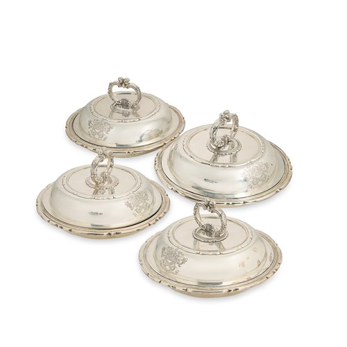 Lot 408 - A set of four William IV silver entrée dishes and covers