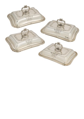 Lot 409 - A set of four William IV silver entrée dishes and covers