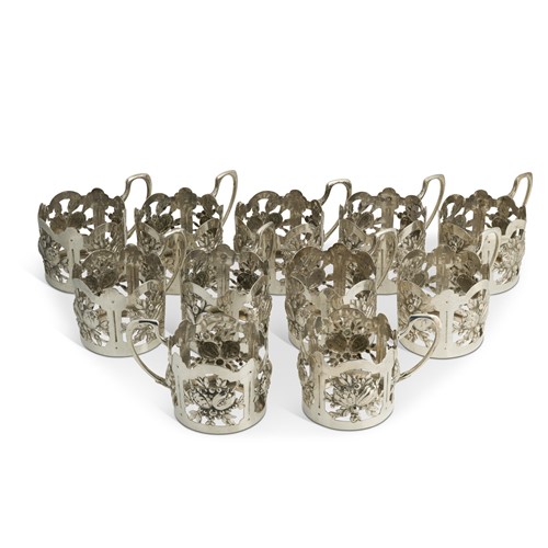 Lot 370 - A set of eleven German metalwares silver tea glass holders
