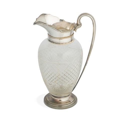 Lot 351 - A 19th century silver plated mounted cut glass water jug
