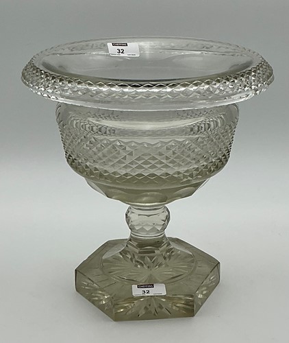 Lot 32 - A late 18th century large cut glass urn, the...