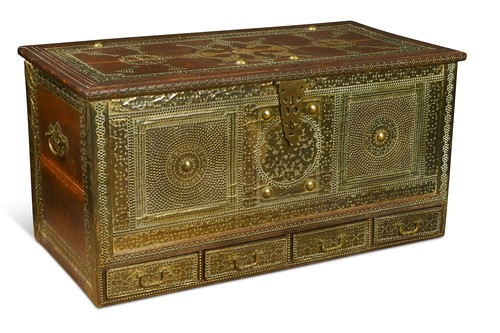 Lot 541 - A stained teak and brass-bound Zanzibar chest, late 19th century
