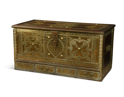 Lot 545 - A stained teak and brass-bound Zanzibar chest, late 19th century